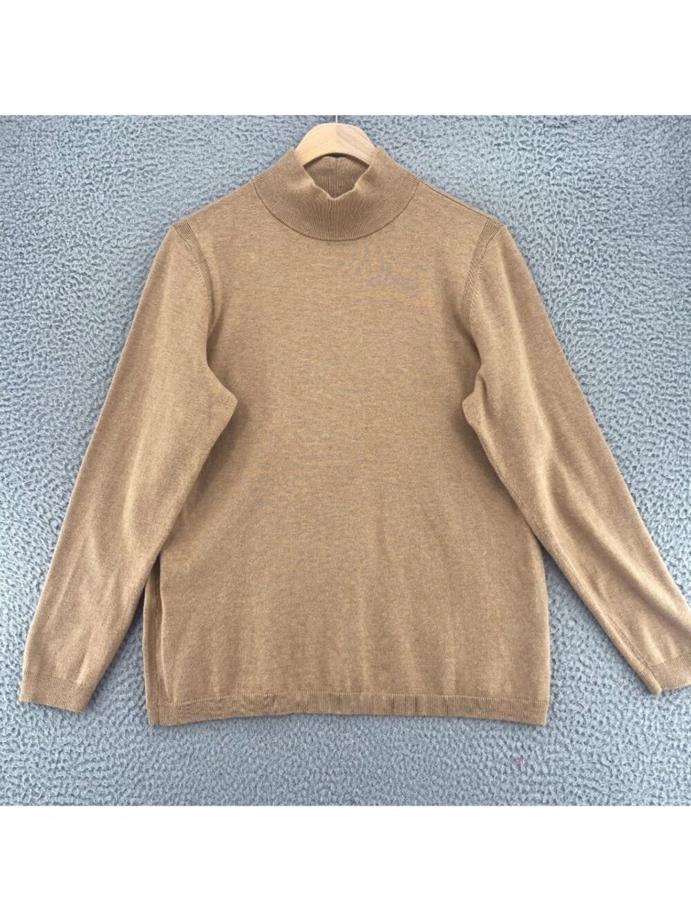 Talbots Sweater Womens Large Beige Mock Neck Pullover Stretch Everyday Casual
